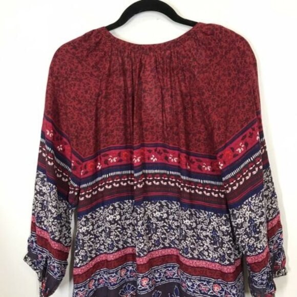 Beach Lunch Lounge Women's Maroon & Navy Floral Boho Peasant Top Size Large - Picture 5 of 6